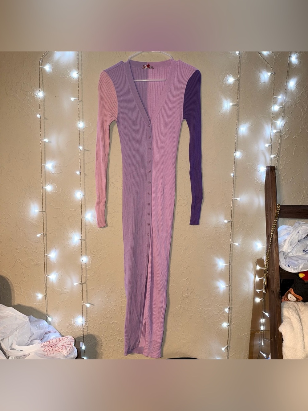STAUD Shoko Colorblock Ribbed Knit Cardigan Sweater Dress